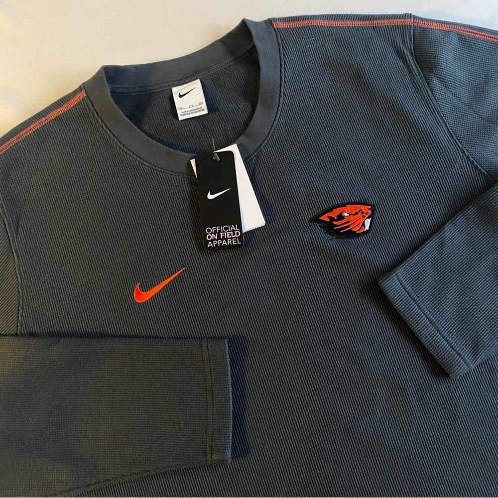 Nike Oregon State Beavers Waffle Knit Thermal Shirt Men TEAM ISSUE Crewneck